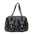 Shoulder Bag B Bag Navy Pebbled Calfskin Leather
