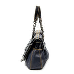 Shoulder Bag B Bag Navy Pebbled Calfskin Leather