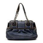 Shoulder Bag B Bag Navy Pebbled Calfskin Leather