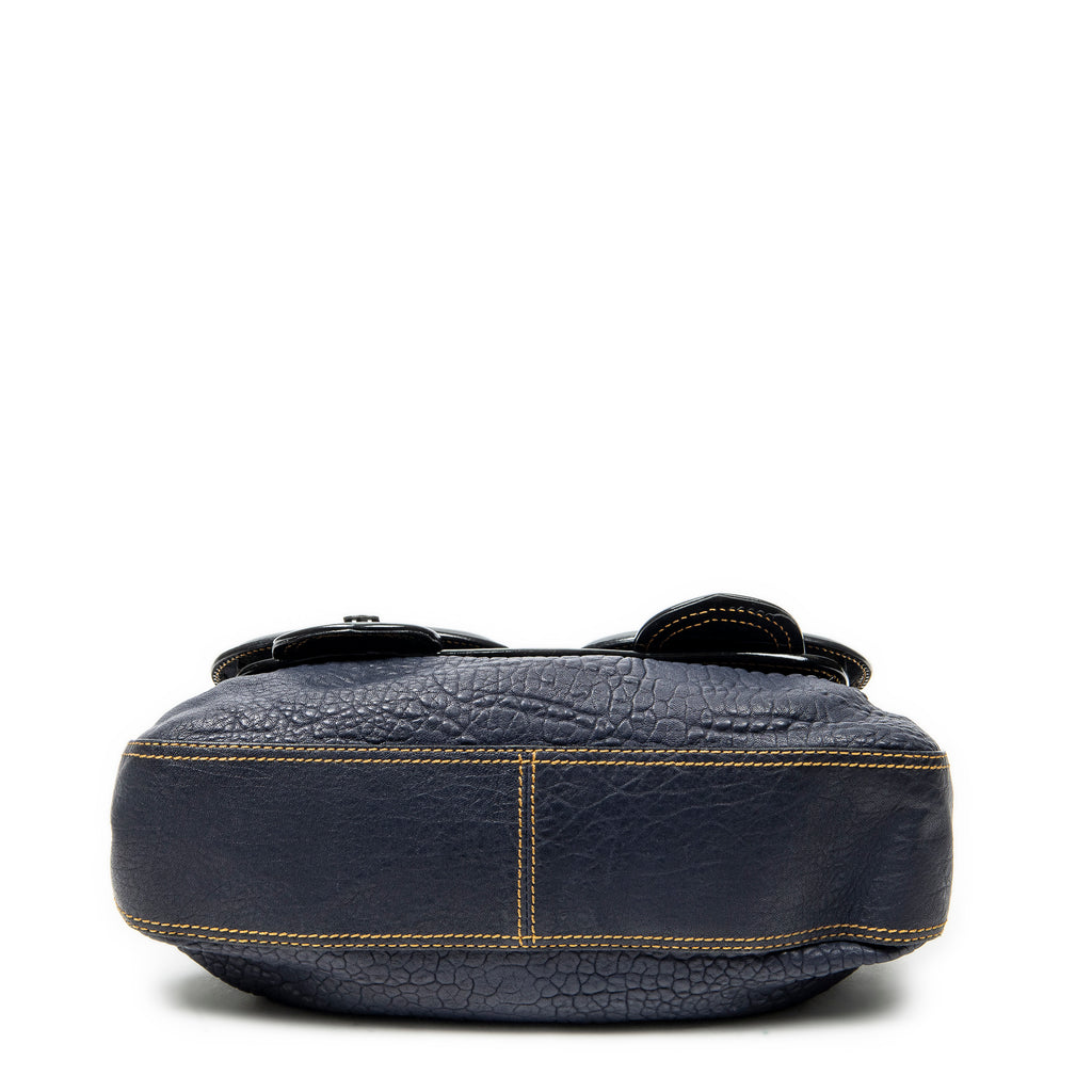 Shoulder Bag B Bag Navy Pebbled Calfskin Leather