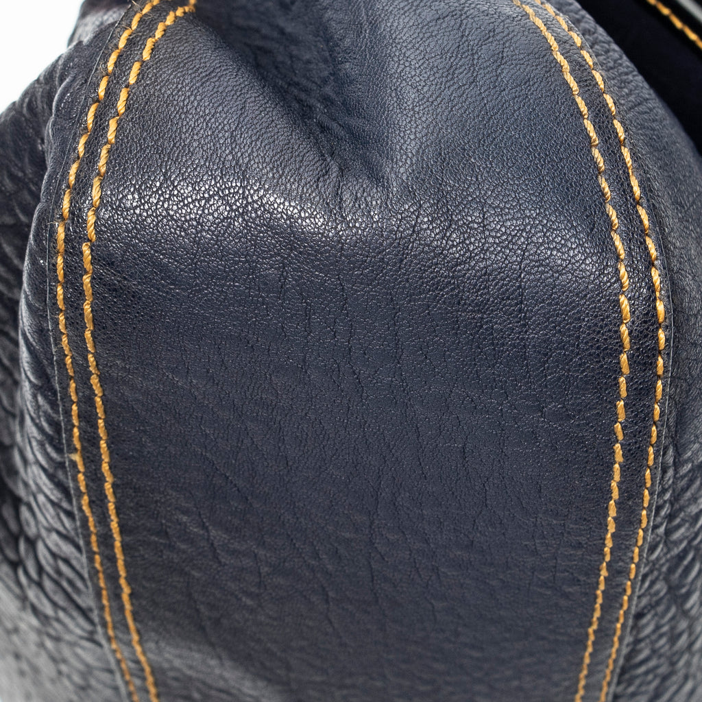 Shoulder Bag B Bag Navy Pebbled Calfskin Leather