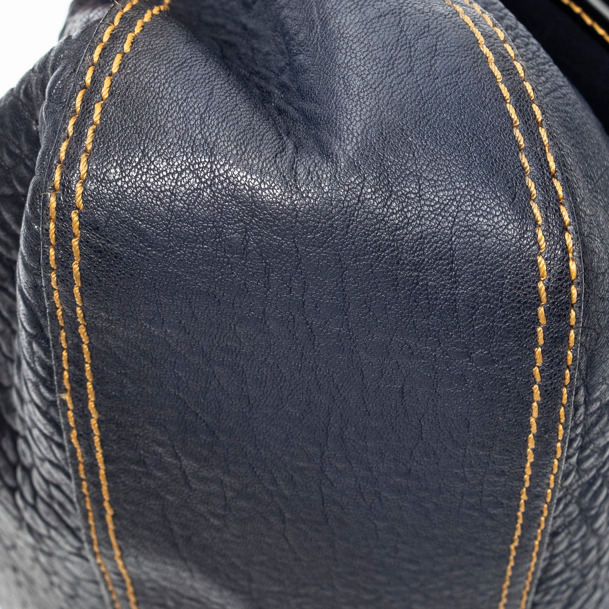 Shoulder Bag B Bag Navy Pebbled Calfskin Leather