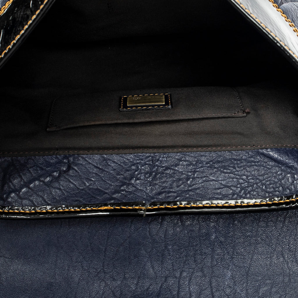 Shoulder Bag B Bag Navy Pebbled Calfskin Leather