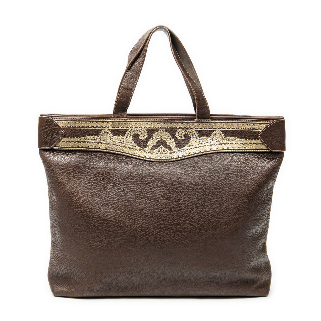 Shoulder Bag Vintage Large Tote Brown Grained Calfskin Leather