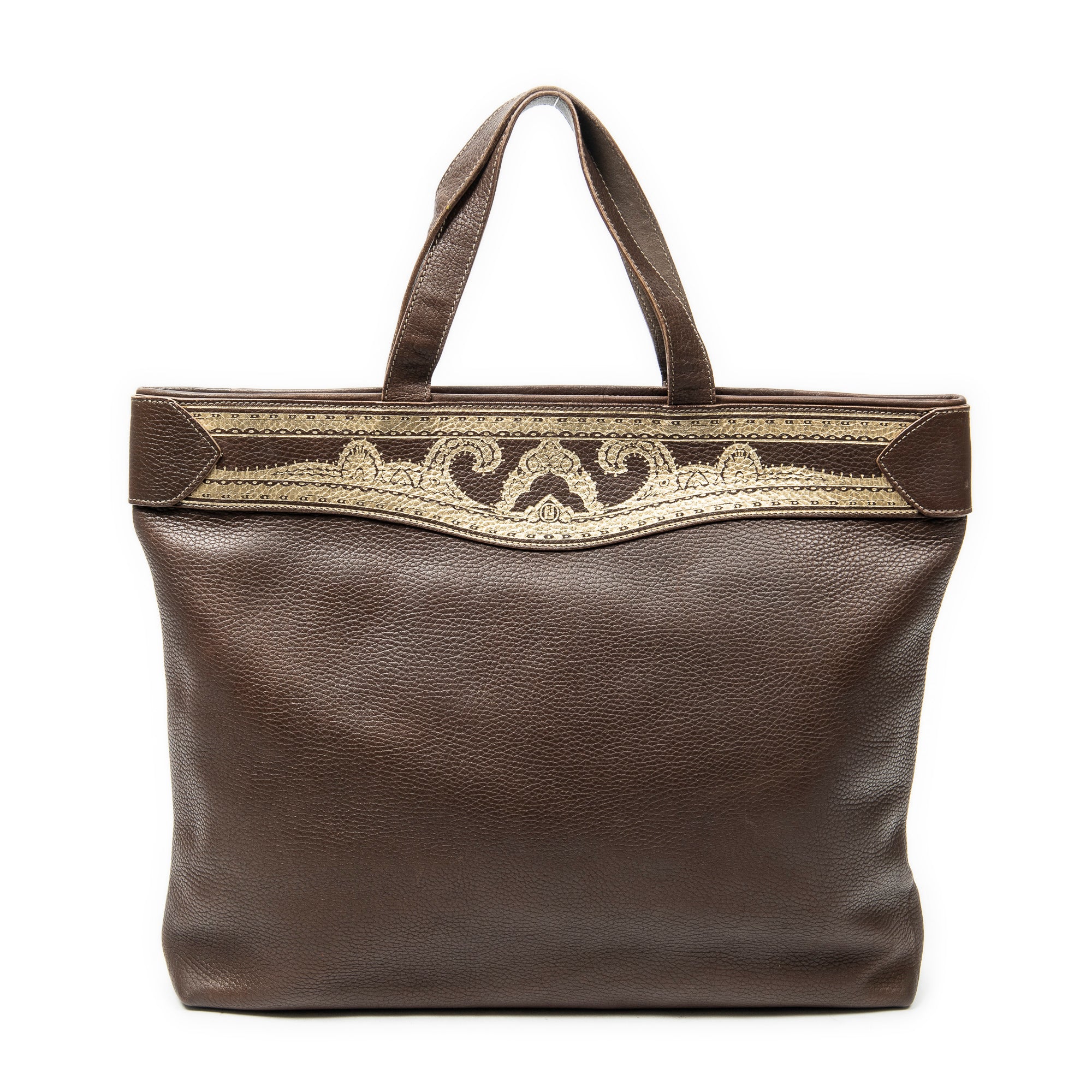Shoulder Bag Vintage Large Tote Brown Grained Calfskin Leather