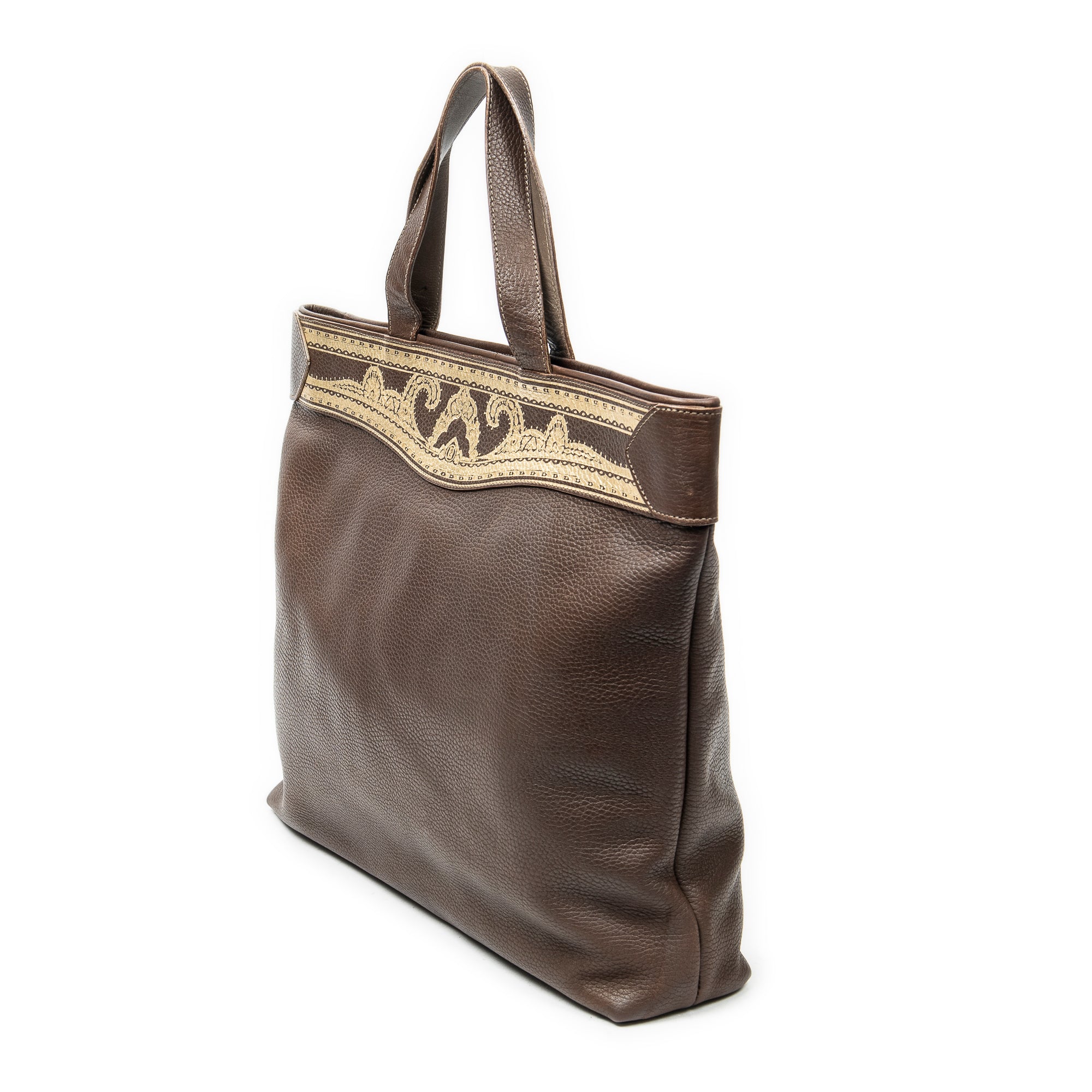 Shoulder Bag Vintage Large Tote Brown Grained Calfskin Leather