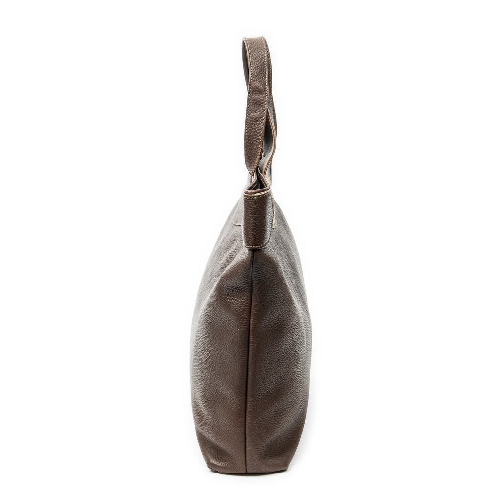 Shoulder Bag Vintage Large Tote Brown Grained Calfskin Leather