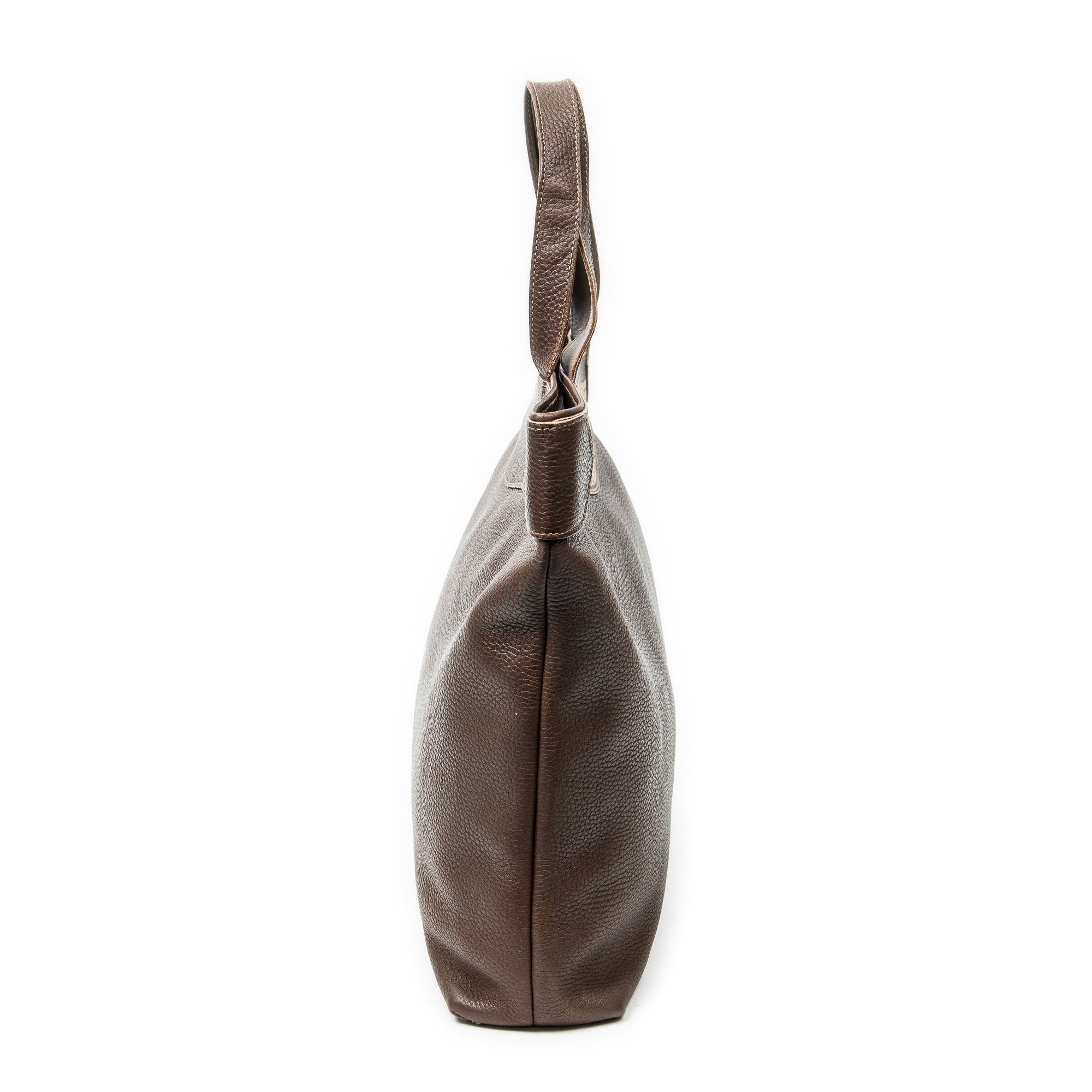 Shoulder Bag Vintage Large Tote Brown Grained Calfskin Leather