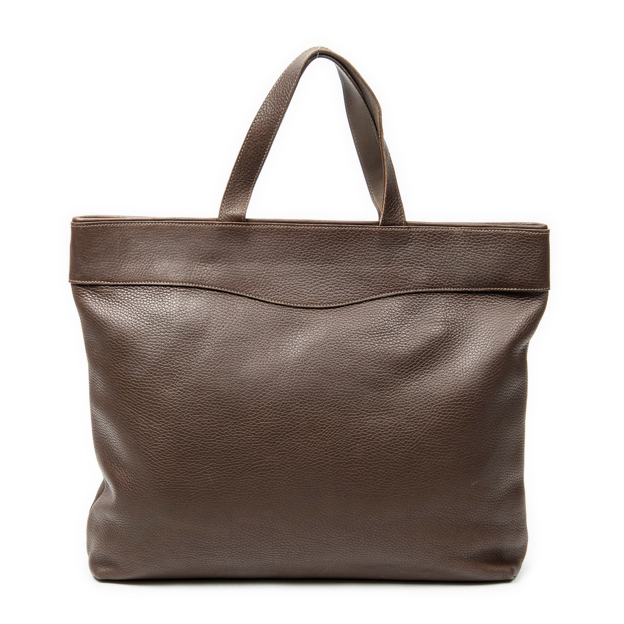 Shoulder Bag Vintage Large Tote Brown Grained Calfskin Leather