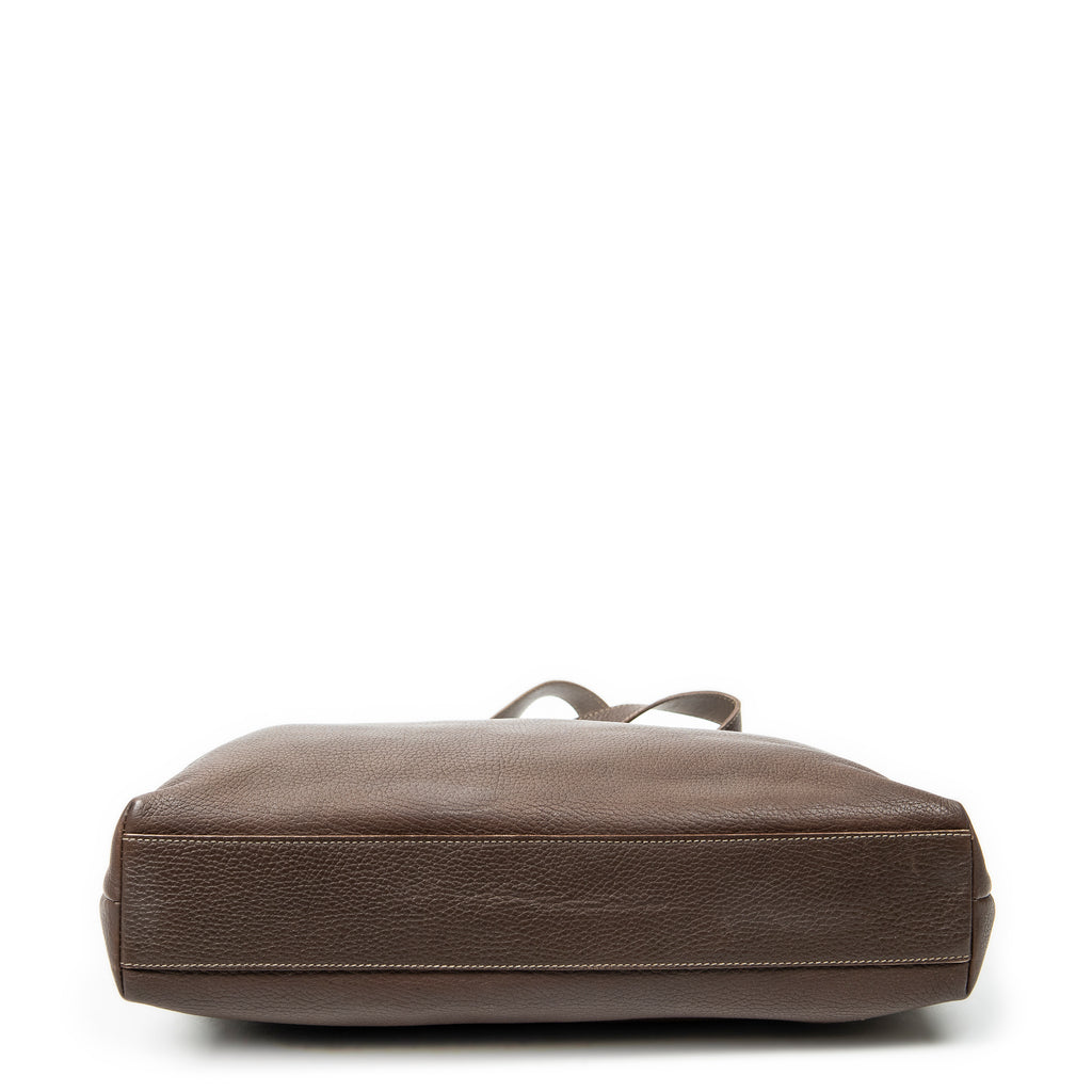 Shoulder Bag Vintage Large Tote Brown Grained Calfskin Leather