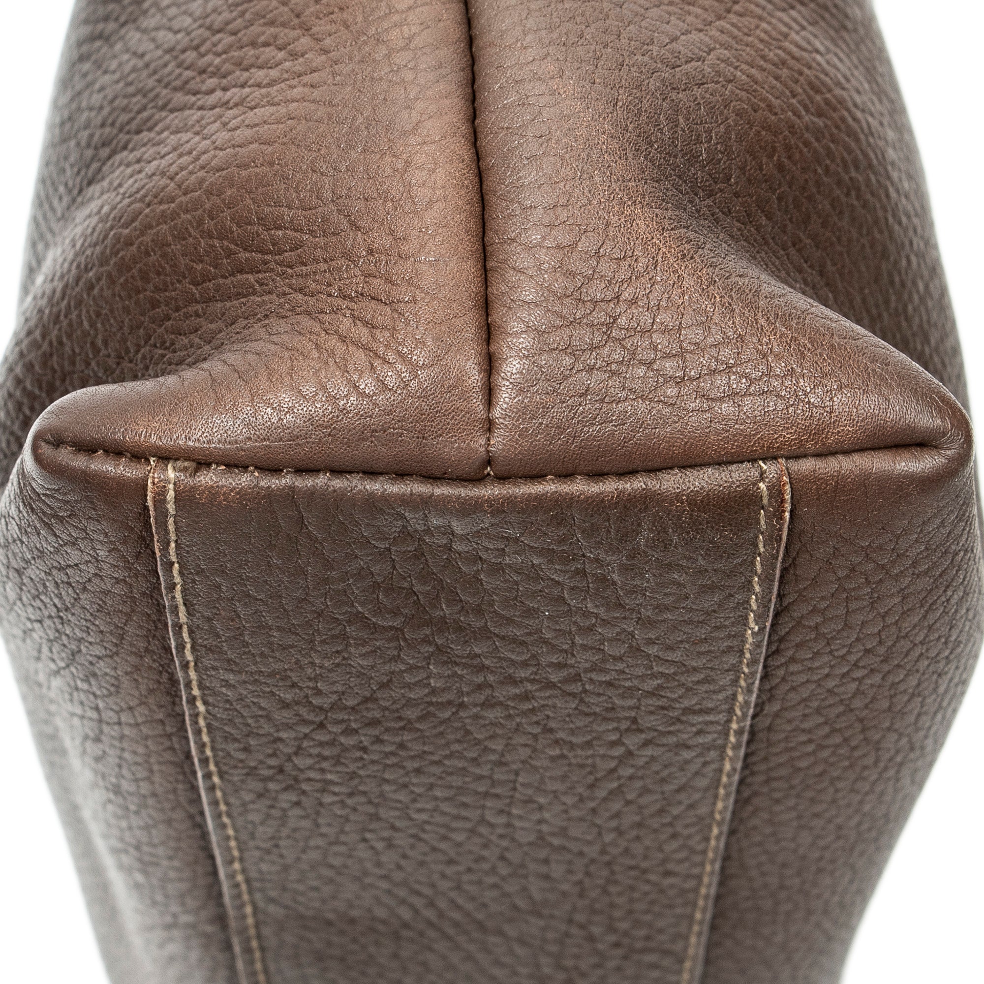 Shoulder Bag Vintage Large Tote Brown Grained Calfskin Leather