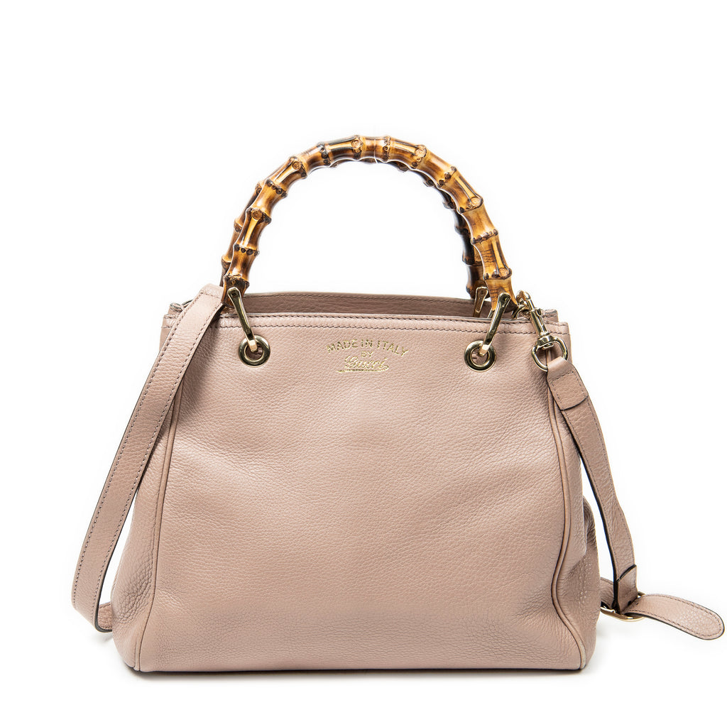 Shoulder Bag Small Bamboo Shopper Tote Pink Grained Calfskin Leather