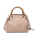 Shoulder Bag Small Bamboo Shopper Tote Pink Grained Calfskin Leather