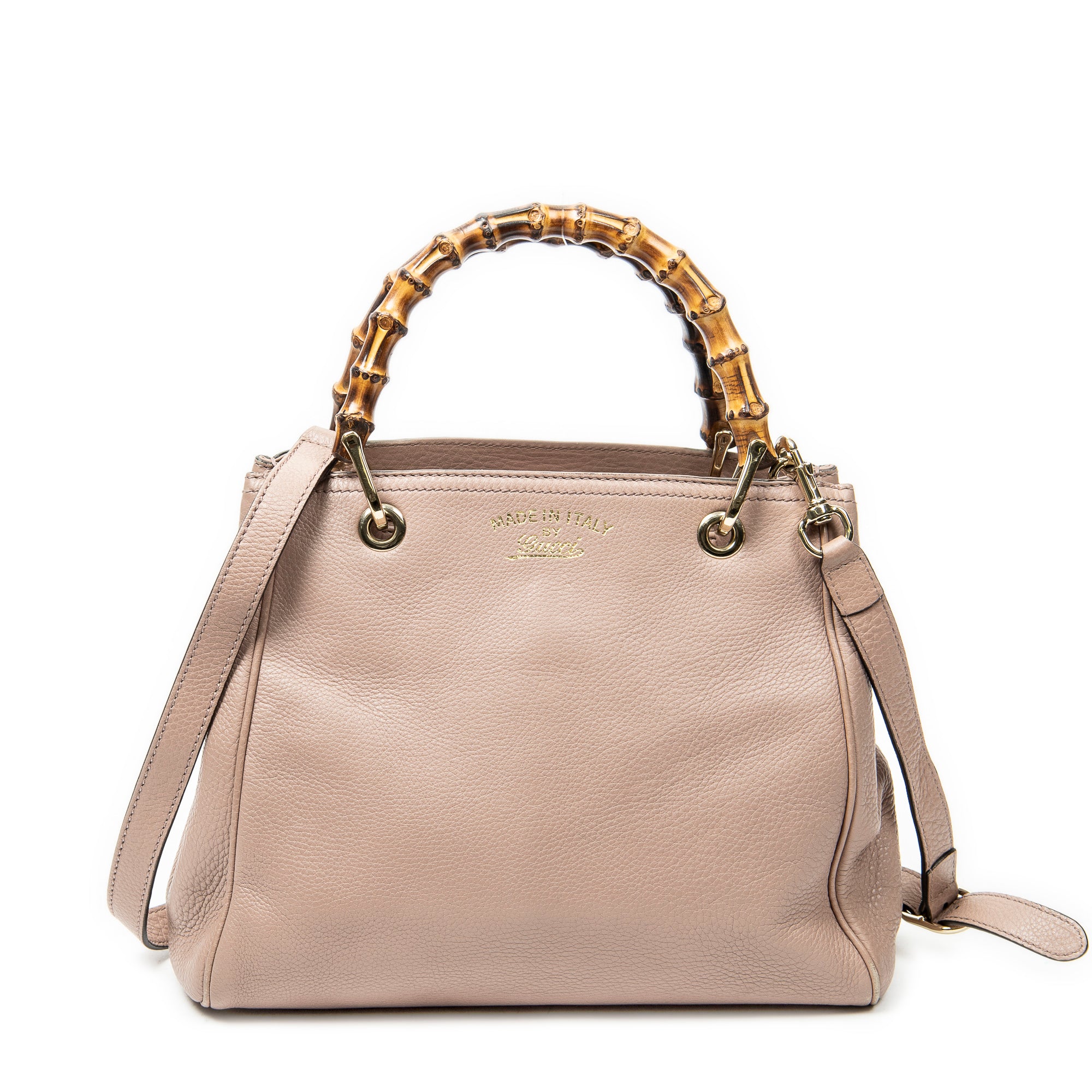 Shoulder Bag Small Bamboo Shopper Tote Pink Grained Calfskin Leather