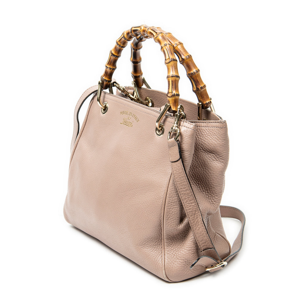 Shoulder Bag Small Bamboo Shopper Tote Pink Grained Calfskin Leather