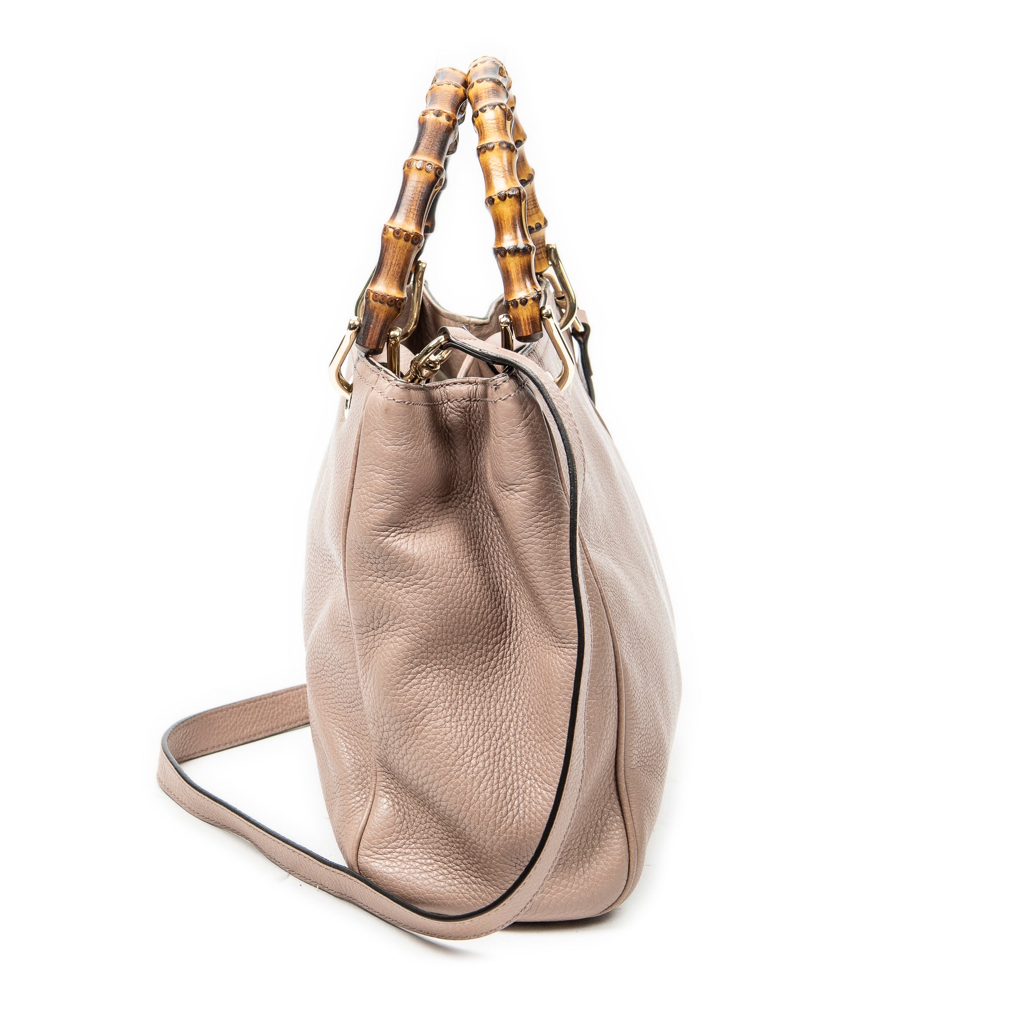 Shoulder Bag Small Bamboo Shopper Tote Pink Grained Calfskin Leather