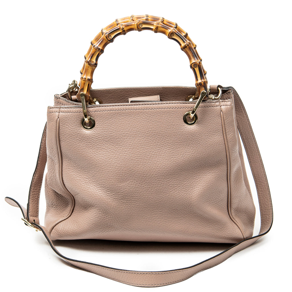 Shoulder Bag Small Bamboo Shopper Tote Pink Grained Calfskin Leather