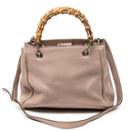 Shoulder Bag Small Bamboo Shopper Tote Pink Grained Calfskin Leather