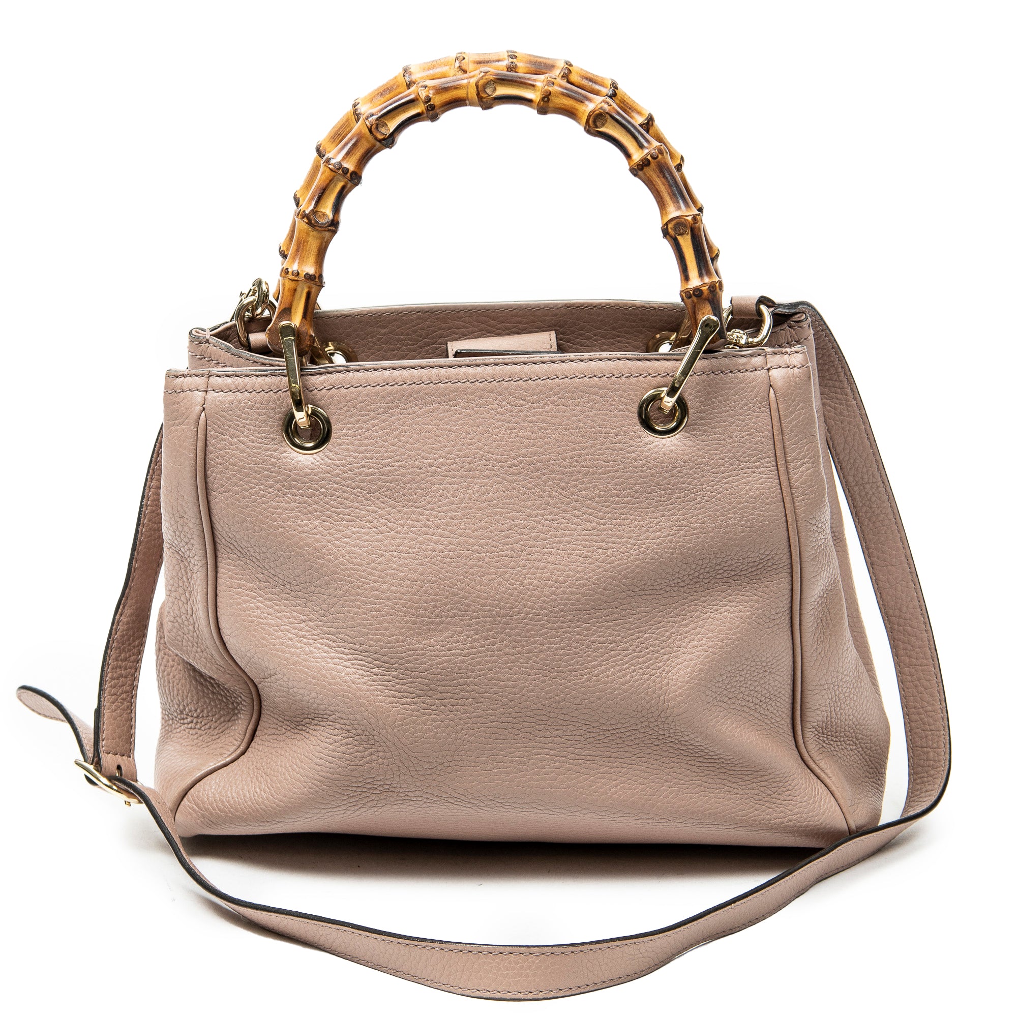 Shoulder Bag Small Bamboo Shopper Tote Pink Grained Calfskin Leather