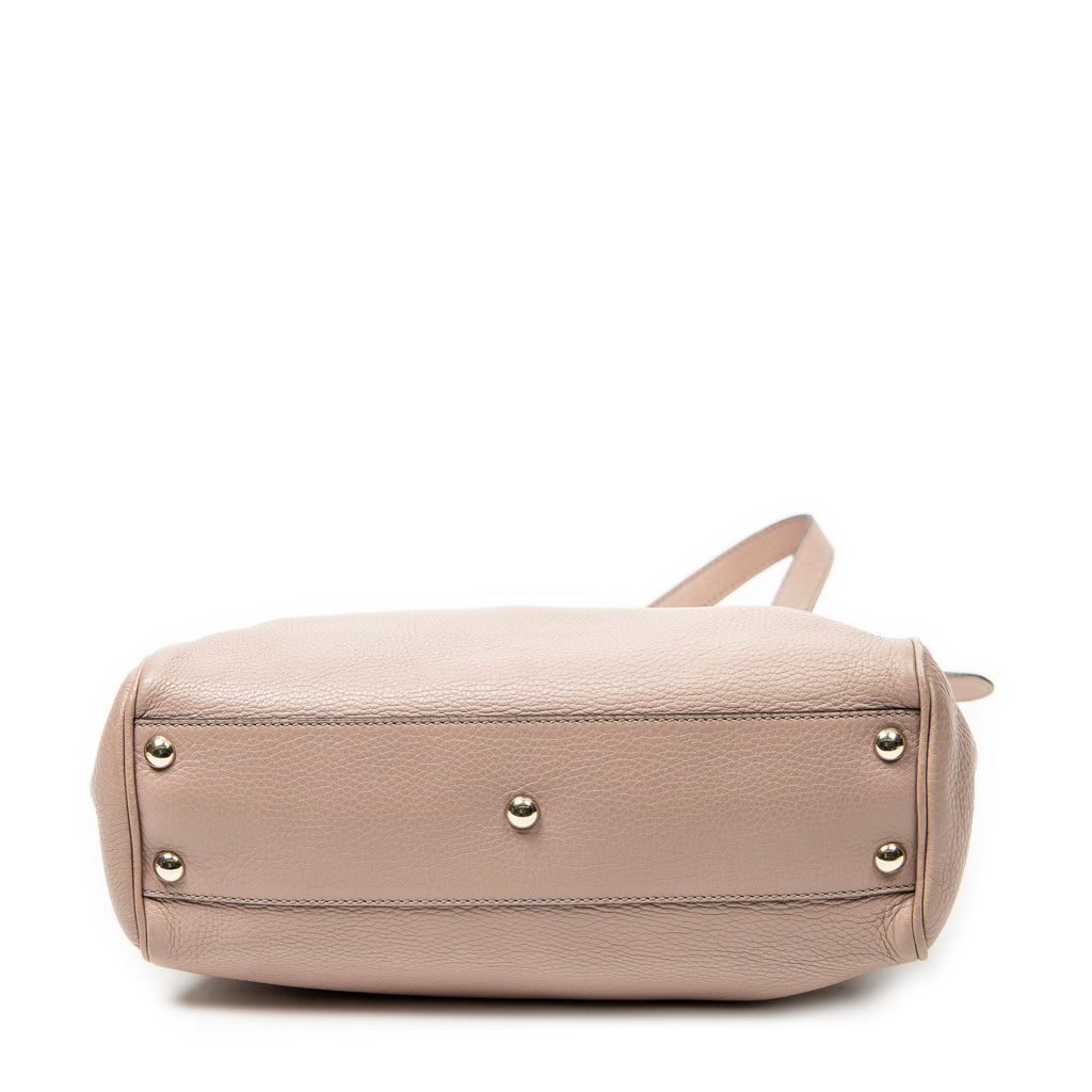 Shoulder Bag Small Bamboo Shopper Tote Pink Grained Calfskin Leather
