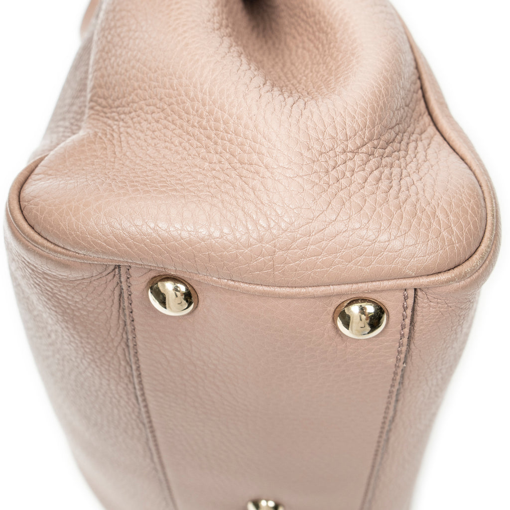 Shoulder Bag Small Bamboo Shopper Tote Pink Grained Calfskin Leather