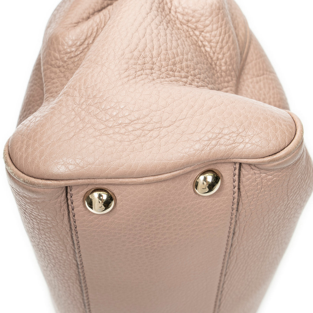 Shoulder Bag Small Bamboo Shopper Tote Pink Grained Calfskin Leather