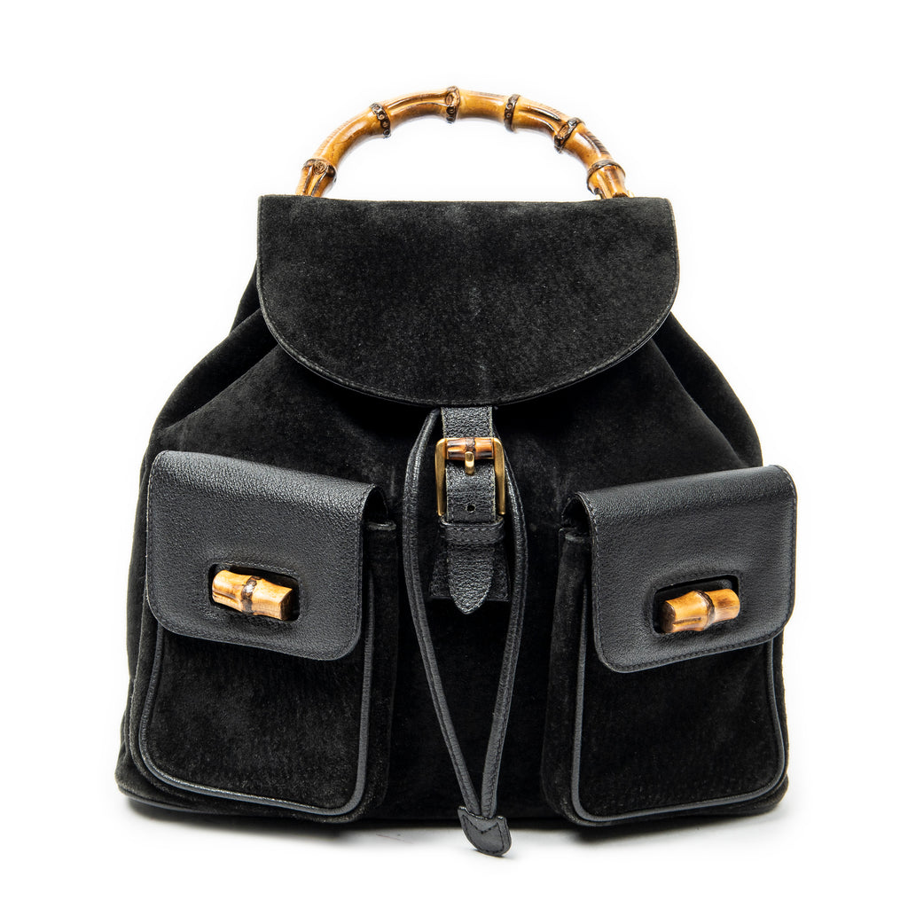 Backpack Large Bamboo Backpack Black Suede Leather