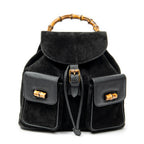 Backpack Large Bamboo Backpack Black Suede Leather