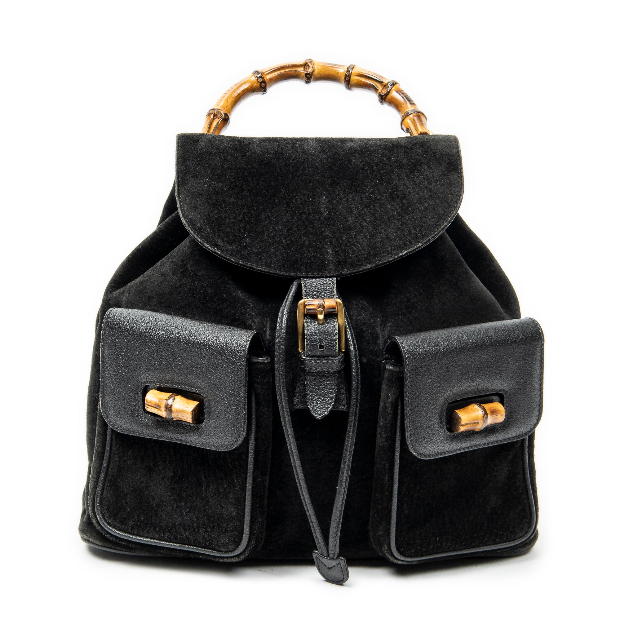 Backpack Large Bamboo Backpack Black Suede Leather