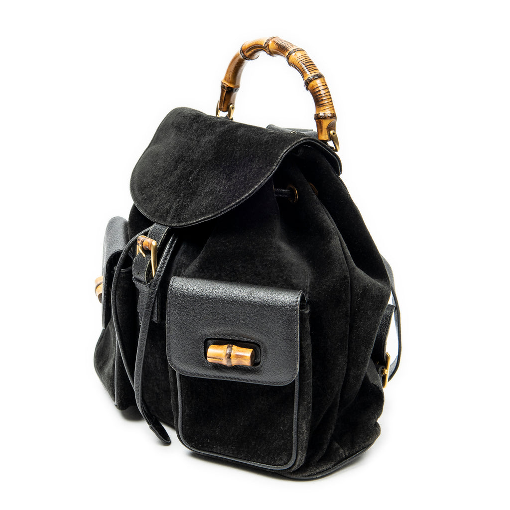Backpack Large Bamboo Backpack Black Suede Leather