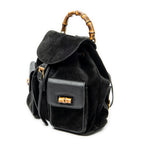 Backpack Large Bamboo Backpack Black Suede Leather