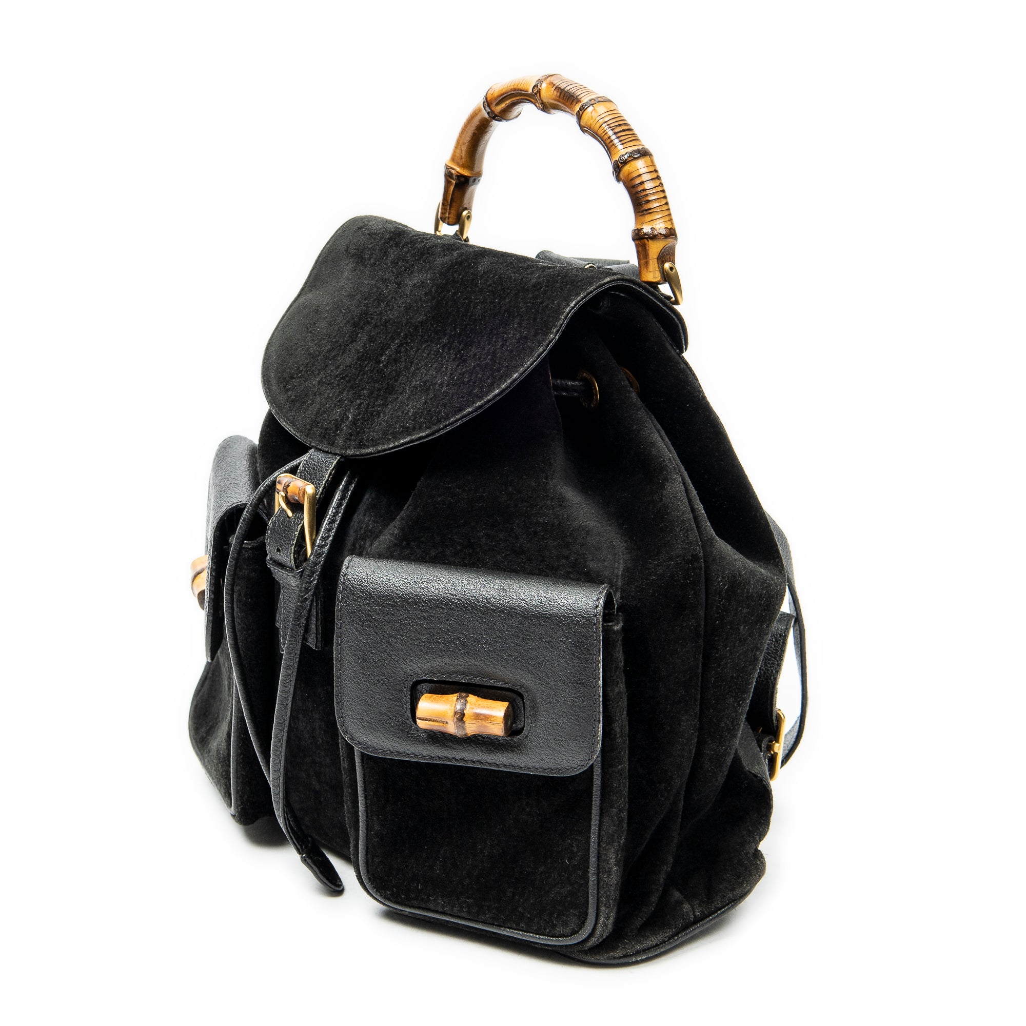 Backpack Large Bamboo Backpack Black Suede Leather