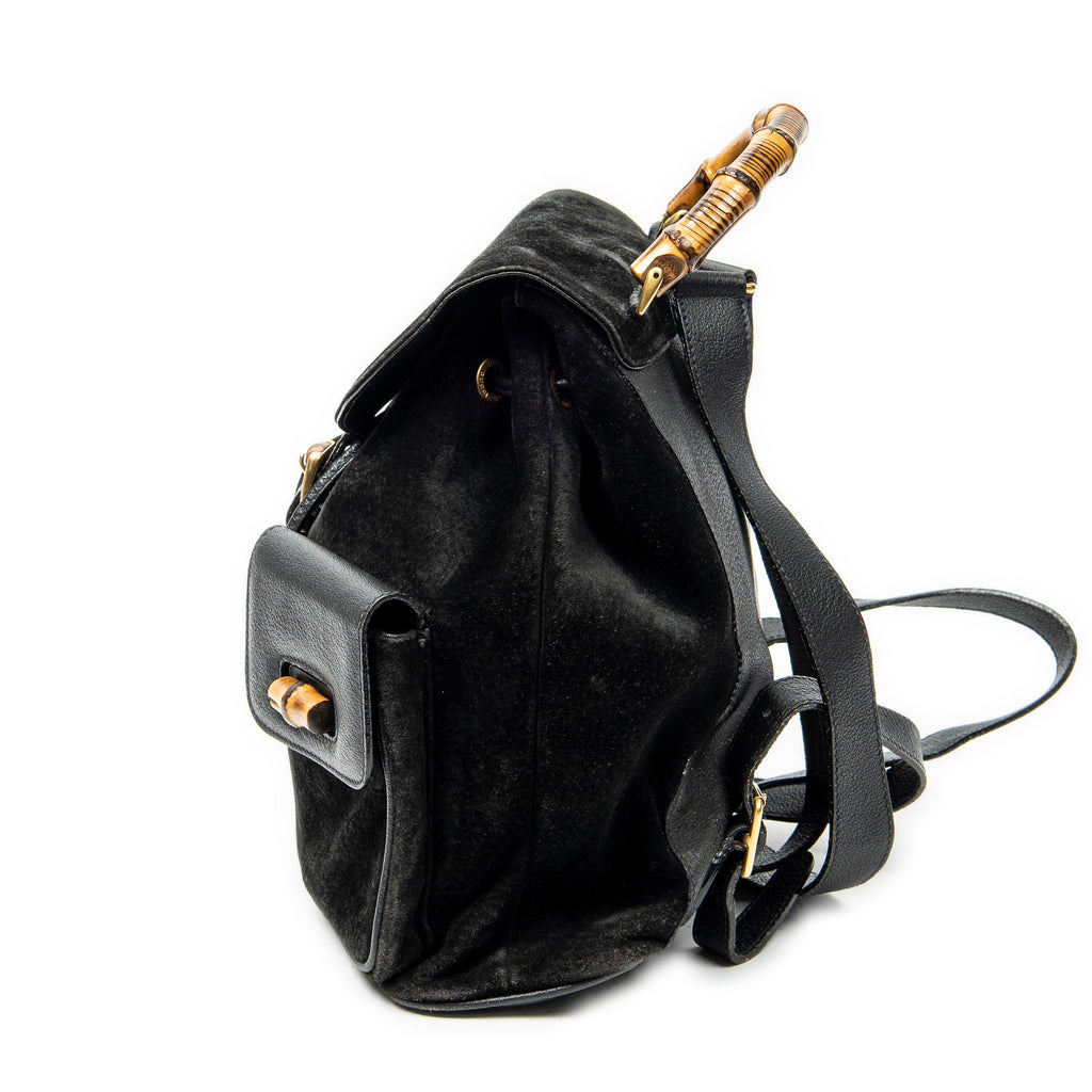 Backpack Large Bamboo Backpack Black Suede Leather