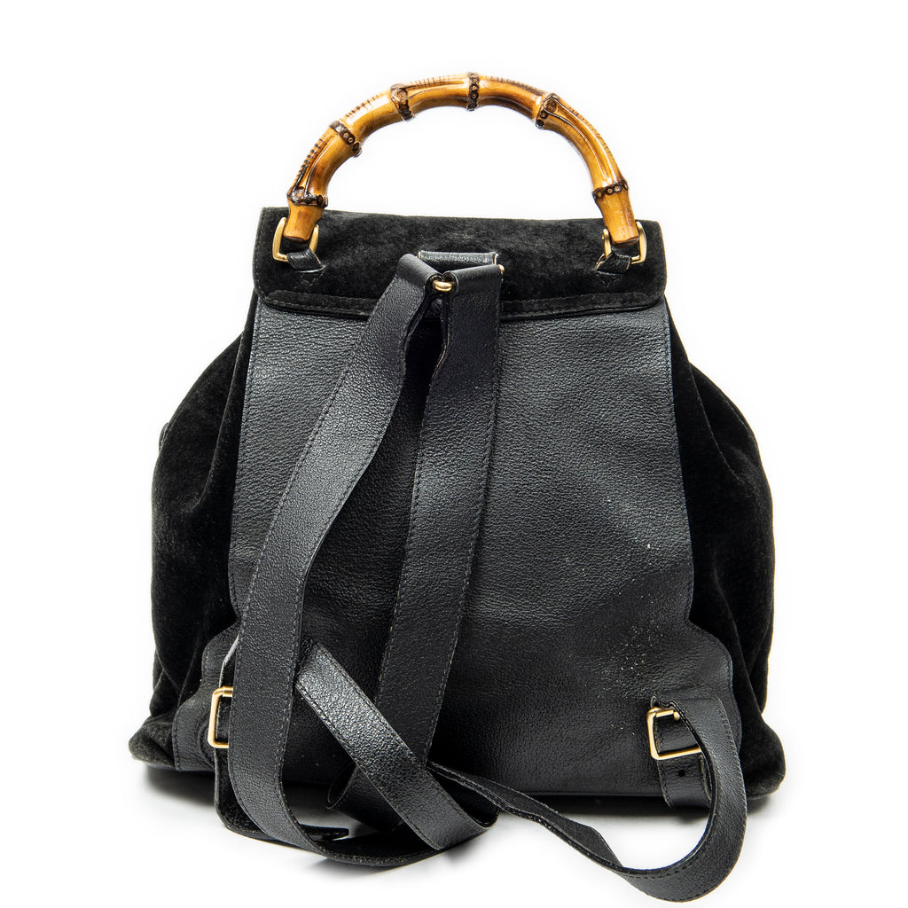 Backpack Large Bamboo Backpack Black Suede Leather