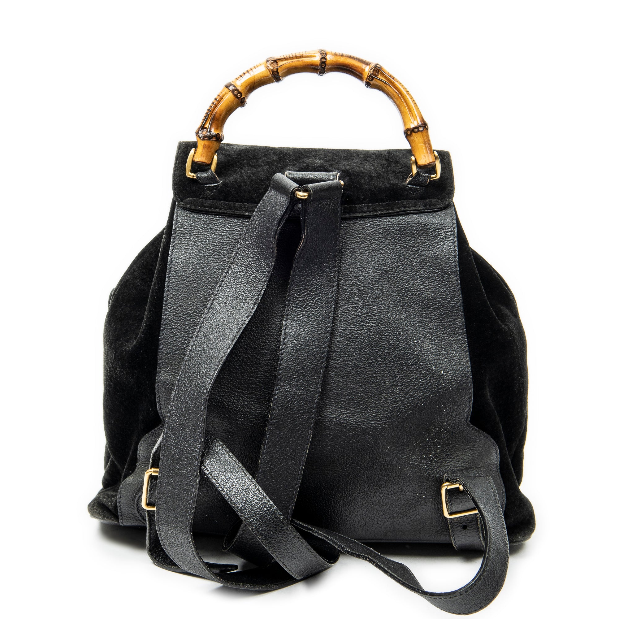 Backpack Large Bamboo Backpack Black Suede Leather