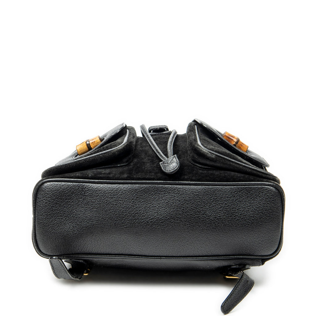Backpack Large Bamboo Backpack Black Suede Leather