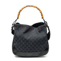 Shoulder Bag Bamboo Top Handle Hobo Black Monogrammed Canvas