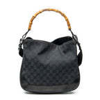 Shoulder Bag Bamboo Top Handle Hobo Black Monogrammed Canvas