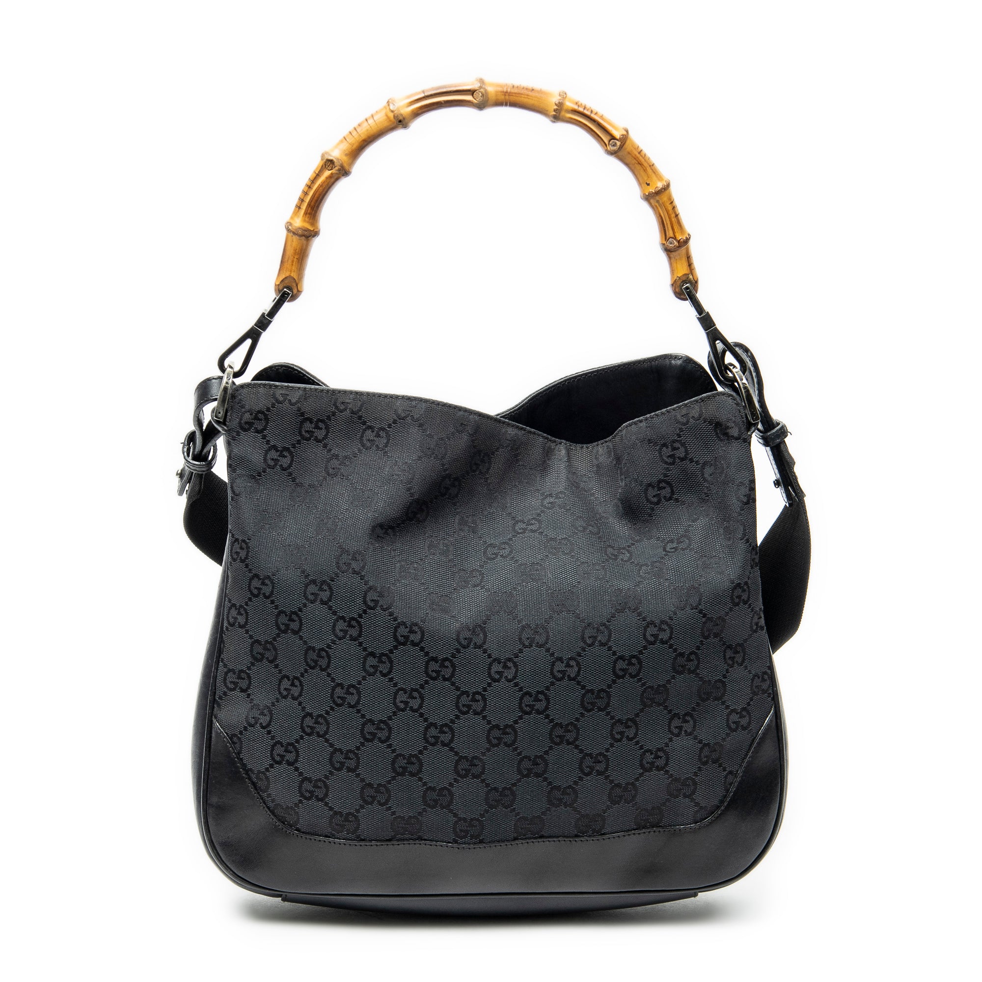 Shoulder Bag Bamboo Top Handle Hobo Black Monogrammed Canvas