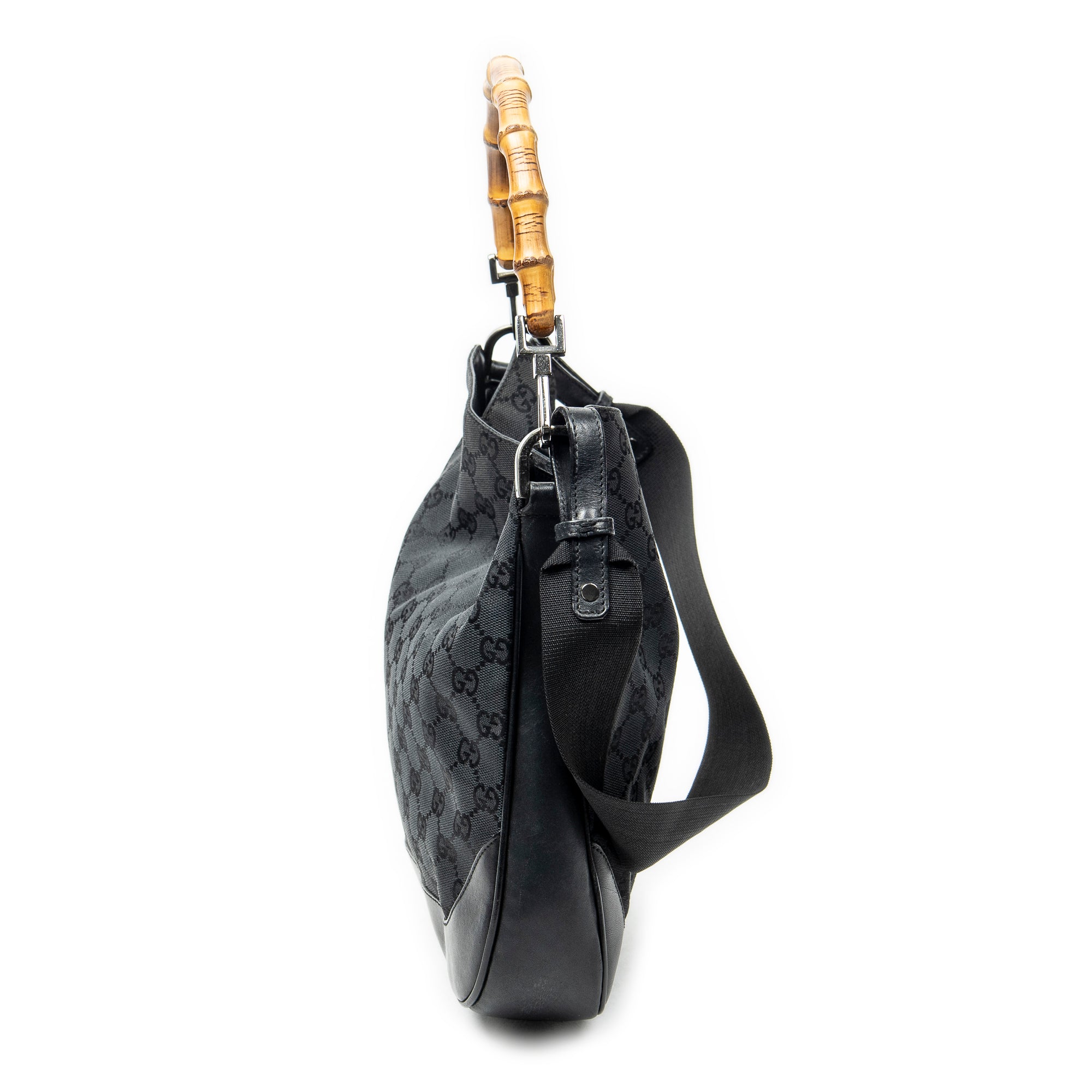 Shoulder Bag Bamboo Top Handle Hobo Black Monogrammed Canvas