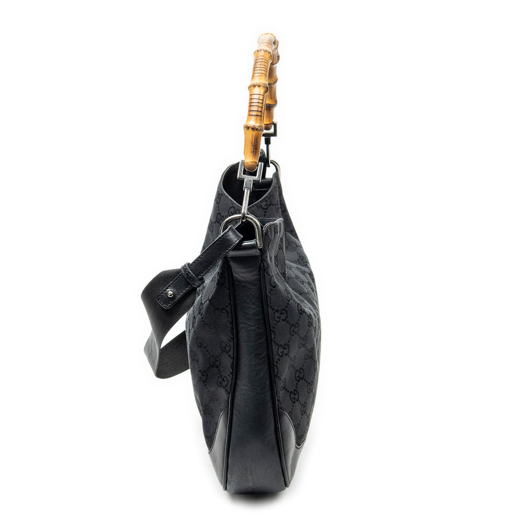 Shoulder Bag Bamboo Top Handle Hobo Black Monogrammed Canvas