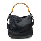 Shoulder Bag Bamboo Top Handle Hobo Black Monogrammed Canvas