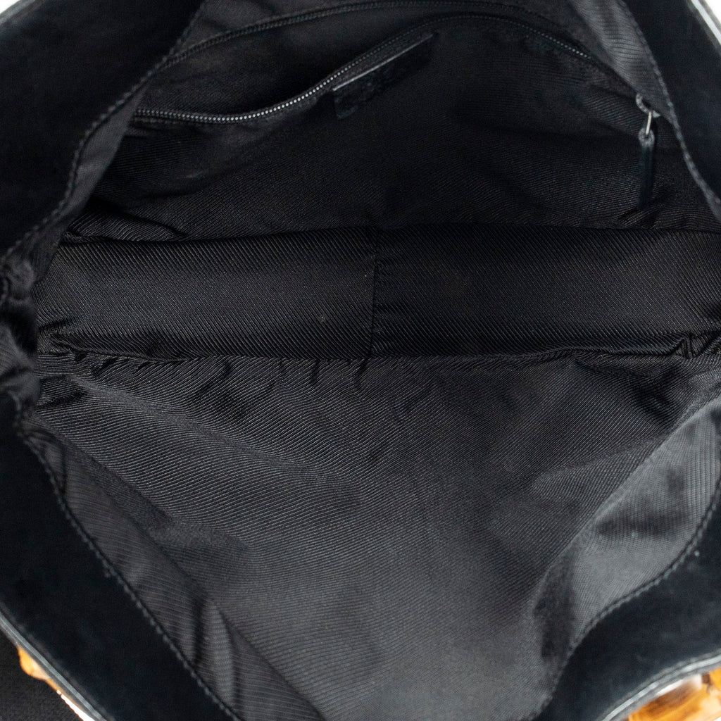 Shoulder Bag Bamboo Top Handle Hobo Black Monogrammed Canvas