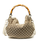 Shoulder Bag Peggy Bamboo Handle Hobo Beige Monogrammed Canvas