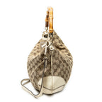 Shoulder Bag Peggy Bamboo Handle Hobo Beige Monogrammed Canvas