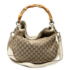 Shoulder Bag Peggy Bamboo Handle Hobo Beige Monogrammed Canvas