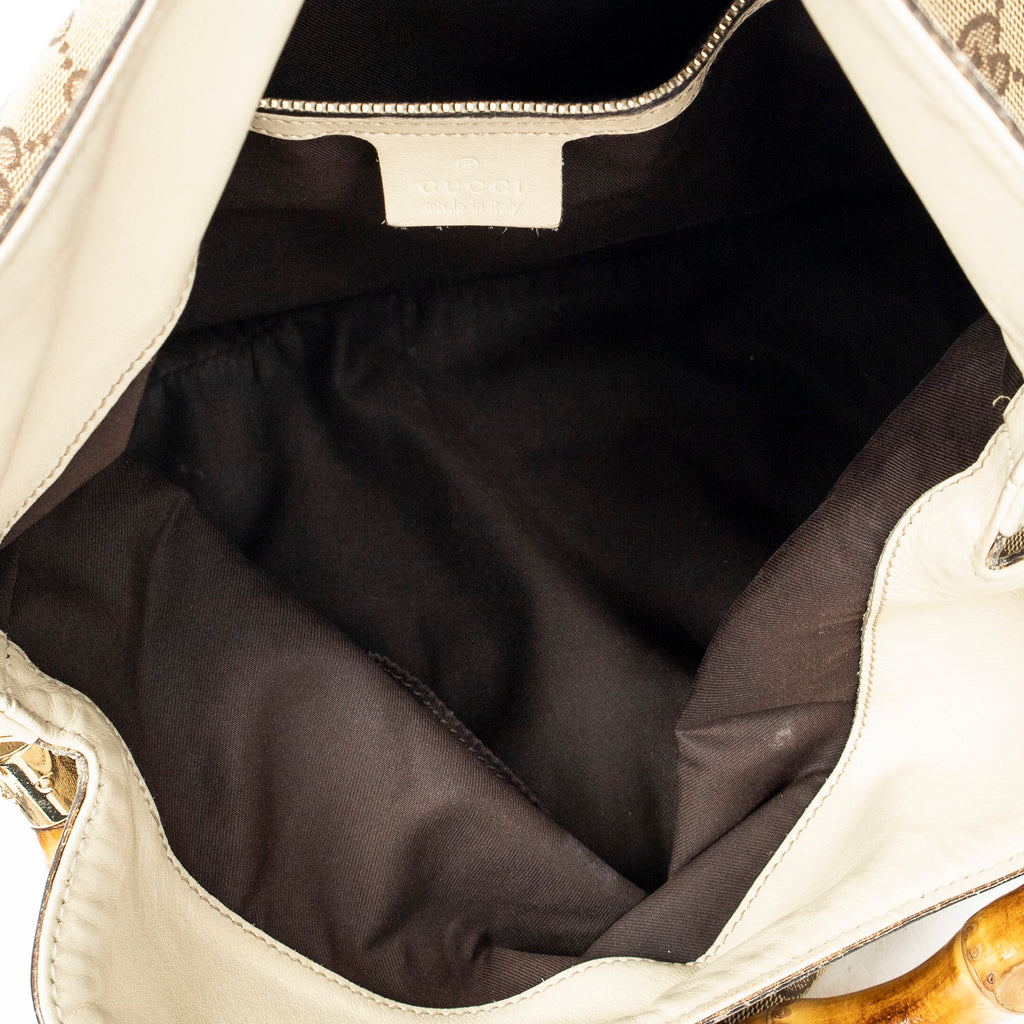 Shoulder Bag Peggy Bamboo Handle Hobo Beige Monogrammed Canvas