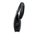 Bolso de hombro mediano plano tipo mensajero de lona negra con monograma