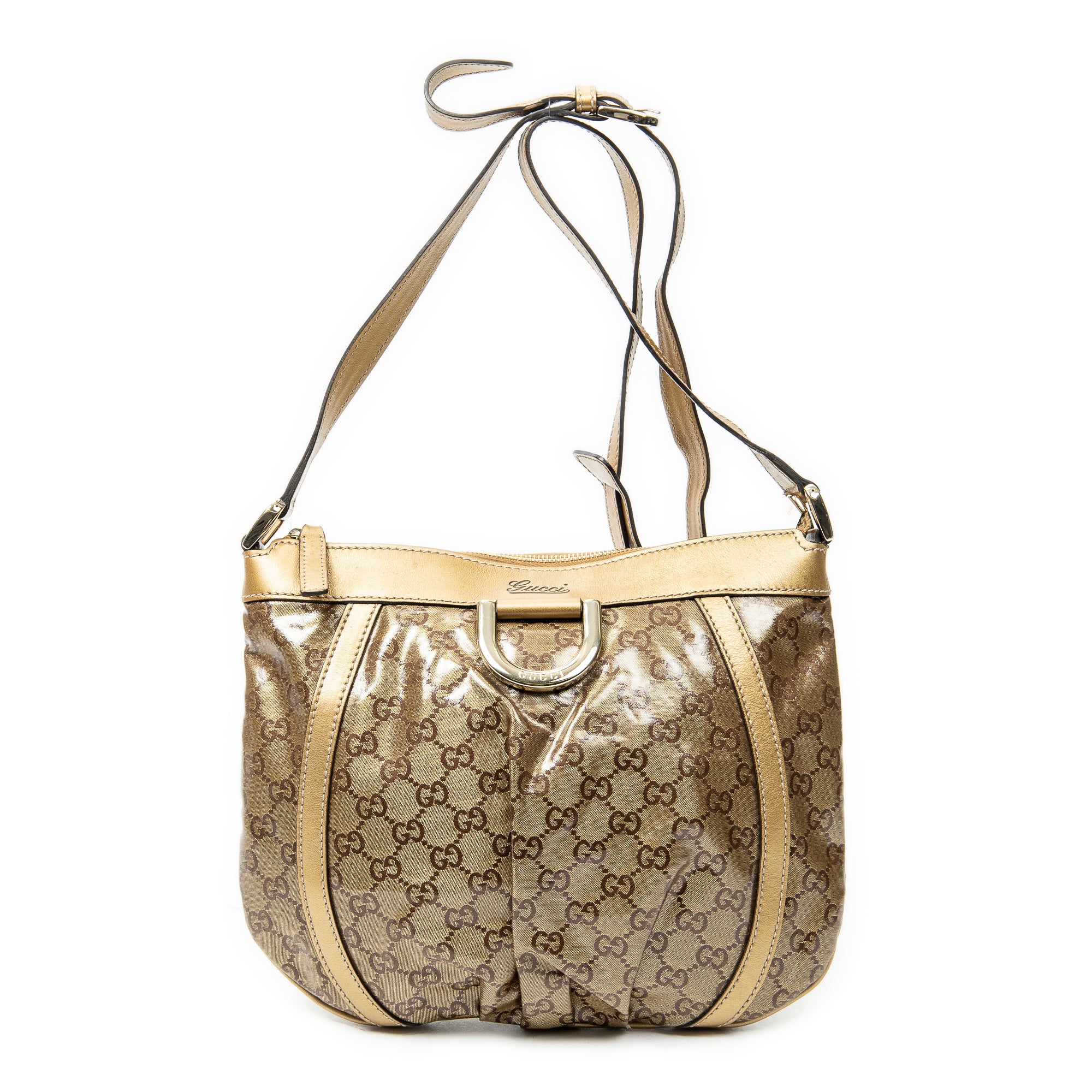 Shoulder Bag D Ring Messenger Gold Crystal Coated Canvas