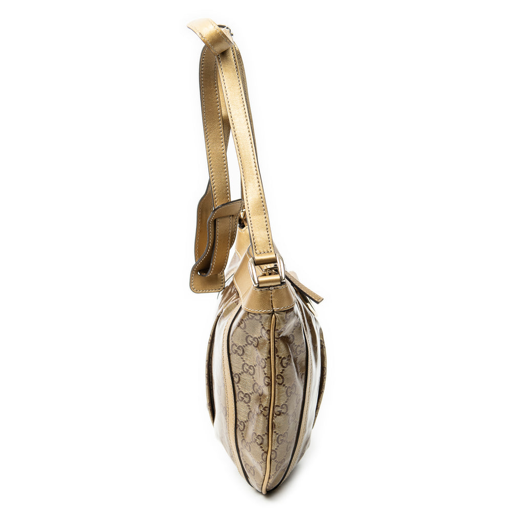 Shoulder Bag D Ring Messenger Gold Crystal Coated Canvas